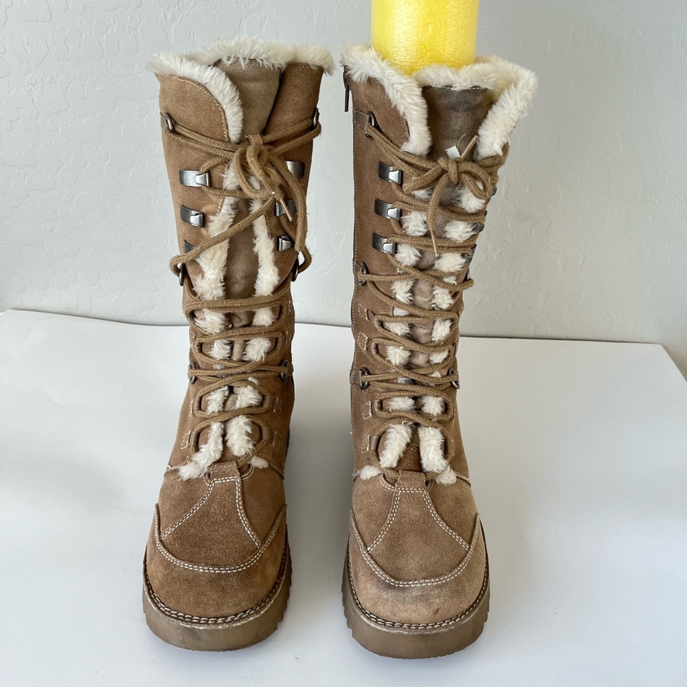 Ellemenno Vintage 90s Y2K Faux Suede Chunky Lugged Sole Snow Bunny Boots 9.5 - Picture 4 of 8